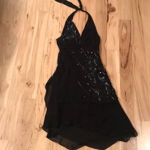 BCBGMaxAzria Black Halter Dress with Bead Detail